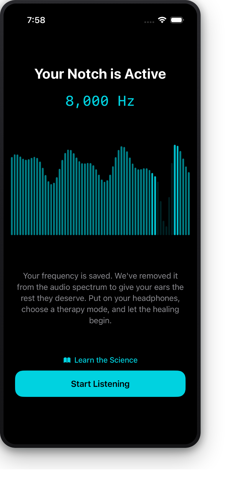Your Notch is Active screen showing the spectrum