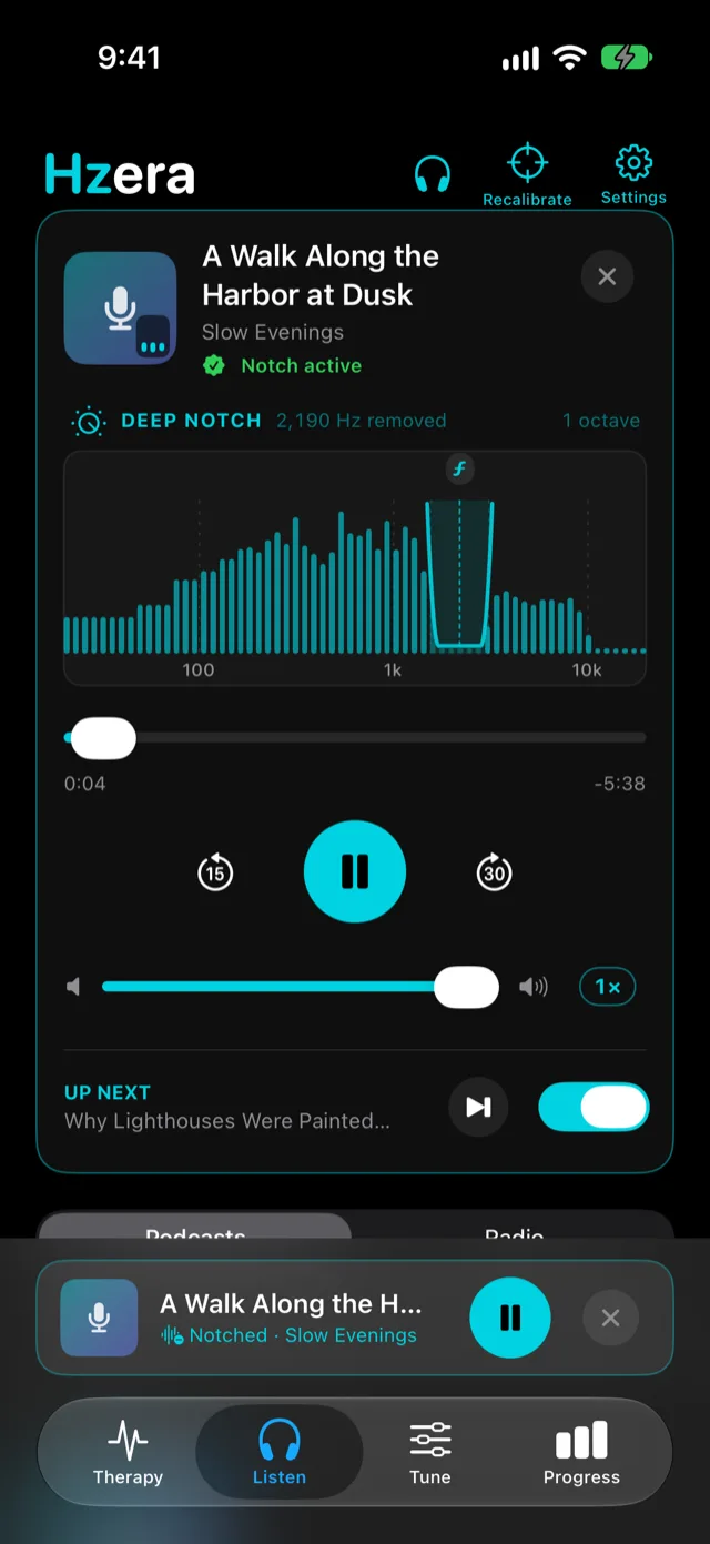 Hzera playing a classical radio station with the tinnitus pitch removed